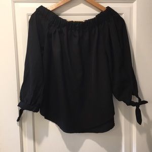 Off The Shoulder Tie Sleeve Black Top